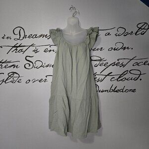 GAP Crinkle Gauze Scoopneck Ruffle Sleeve Mini Dress w/ Pockets, Soft Sage, XXL